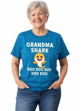 Blue Grandma Shark T-Shirt 100 Cotton Size Medium Baby Shark